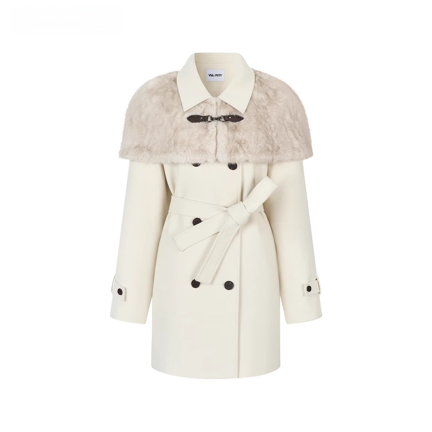 Faux-Fur Cape-Style Wool Coat