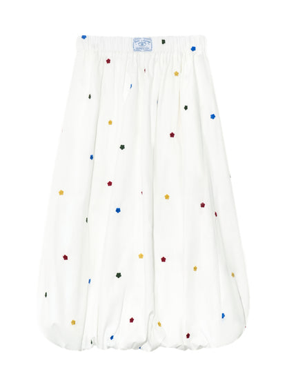 White Heavy-duty Floral Embroidered Midi Skirt Set - CHINASQUAD