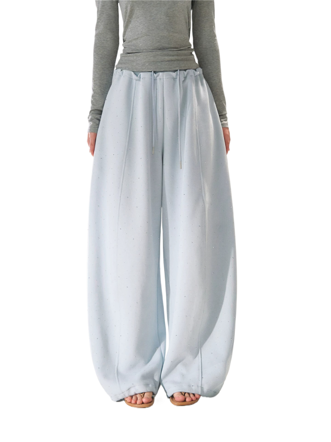 Starry Crystal Embellished Drawstring Curved-Leg Sweatpants