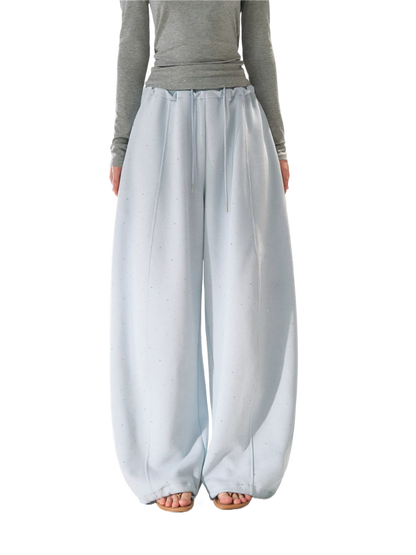 Starry Crystal Embellished Drawstring Curved-Leg Sweatpants
