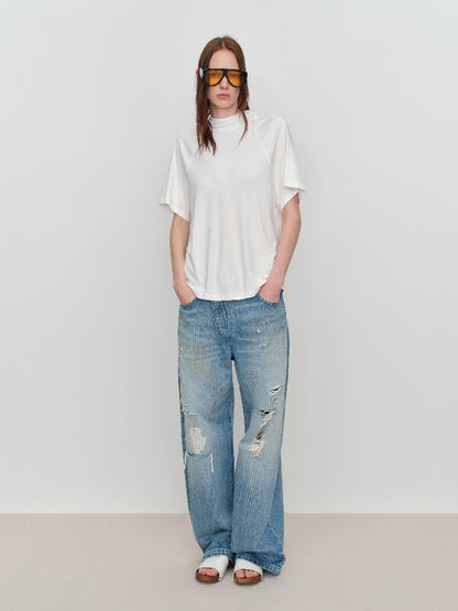 Slant One-Shoulder Swing Neck T-Shirt