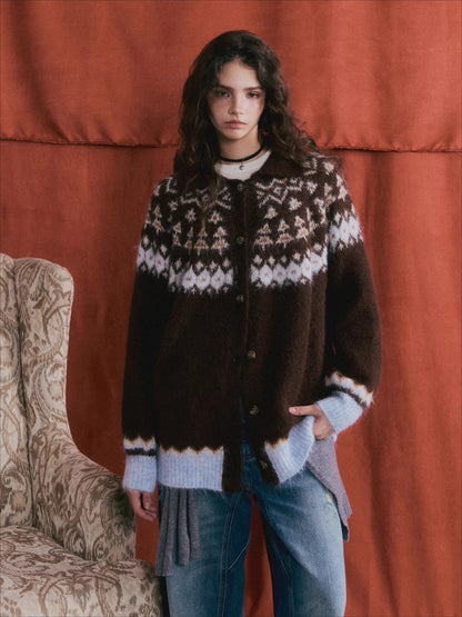 Wool Blend Fair Isle Button-Up Cardigan