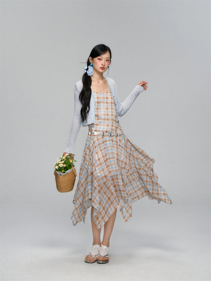 Plaid Ruffle Hem Midi Dress