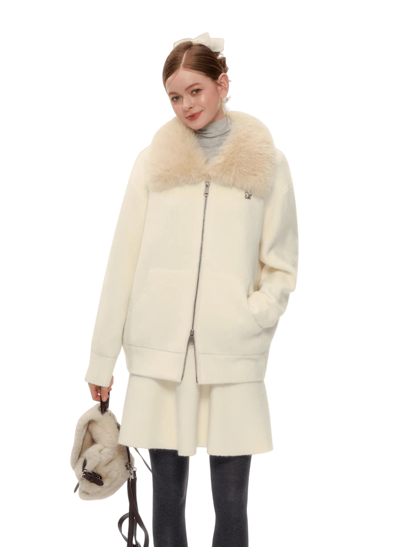 Wool-Blend Zip-Up Knit Jacket