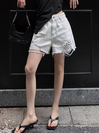 Raw-Hem A-Line Denim Shorts