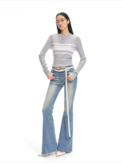 Marina Bay Striped Wool Knit Crewneck