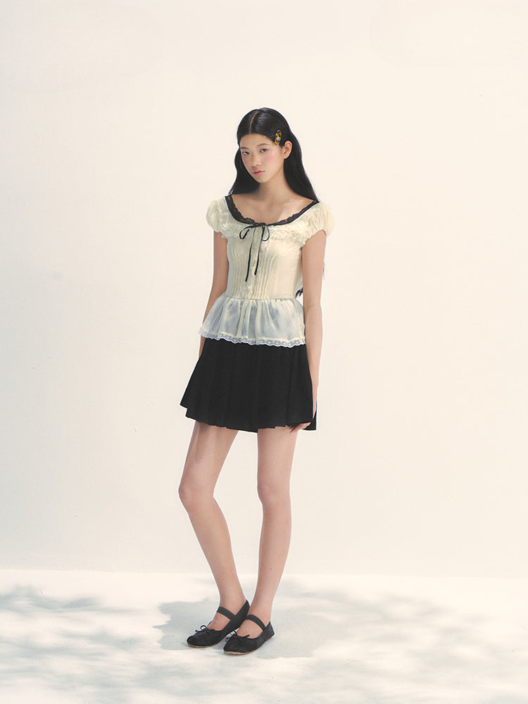 Tuck Pleat Color Blocked Tea- Length Dress