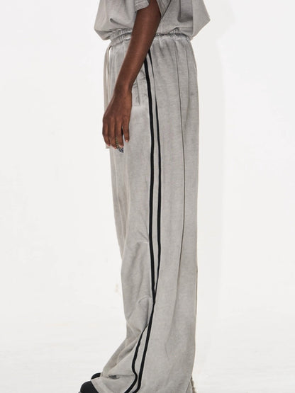 Washed Badge Cotton Pleated Track Pants