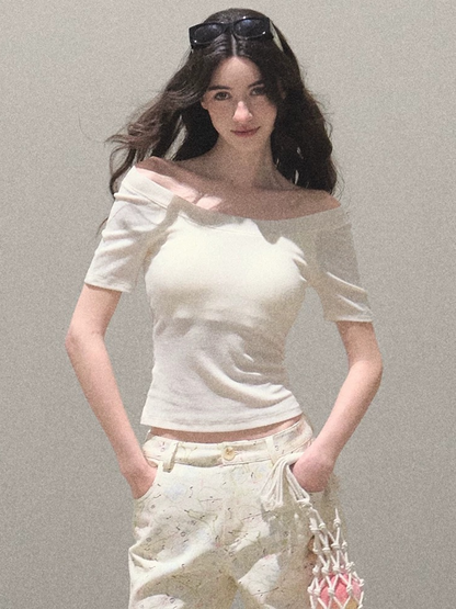 Turn-Back Glance Bow Backless Slim-Fit T-Shirt