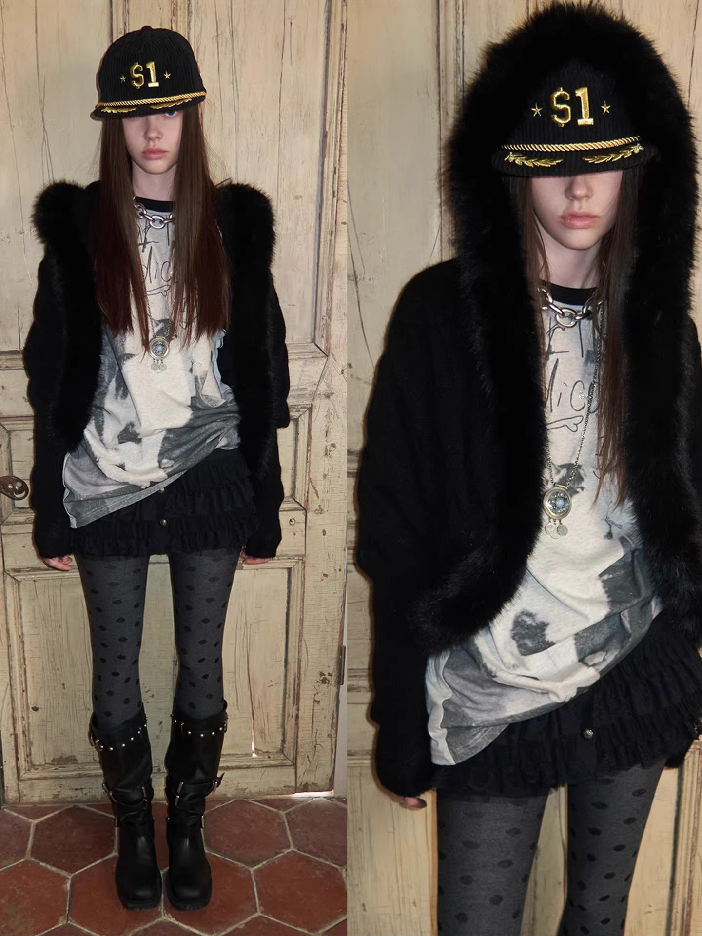 Vintage Mohair-Blend Fur-Trim Knit Cardigan