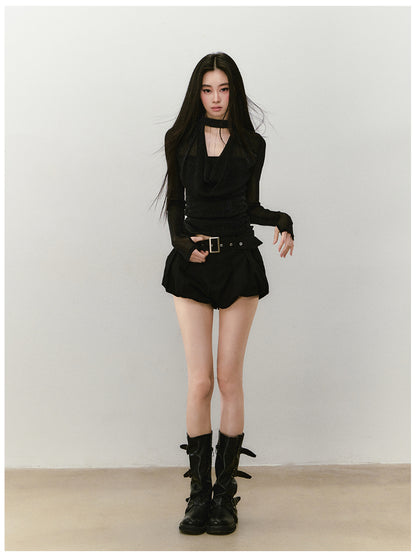 Chain Halter Draped Neck Fitted T-shirt - CHINASQUAD