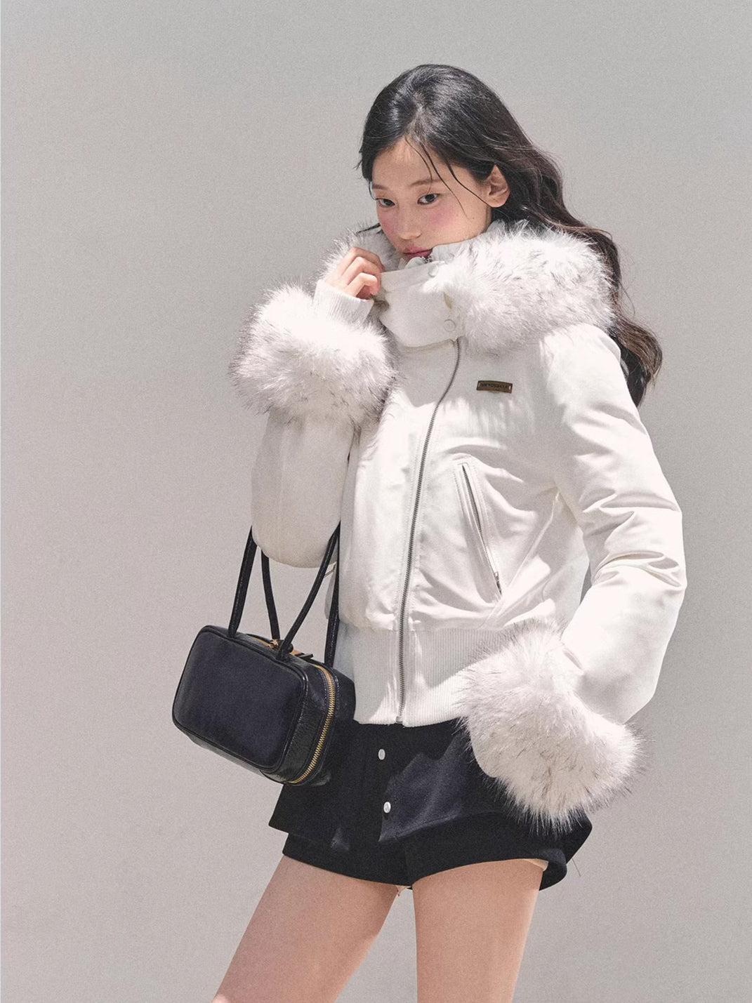 Faux Fur White Duck Down Puffer Jacket