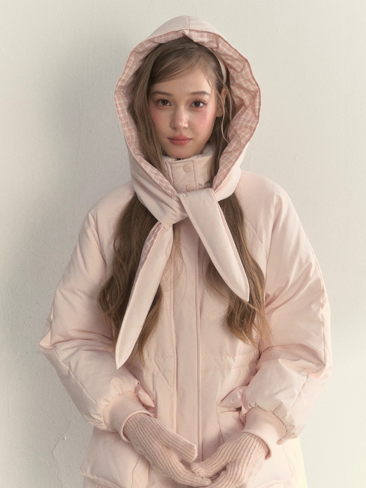 Blush Scarf-Hood Down Coat