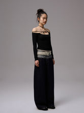 One-Shoulder Beaded Strappy Solid Color T-Shirt - CHINASQUAD
