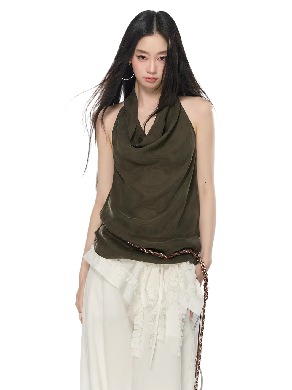 Draped Cowl Neck Halter Top