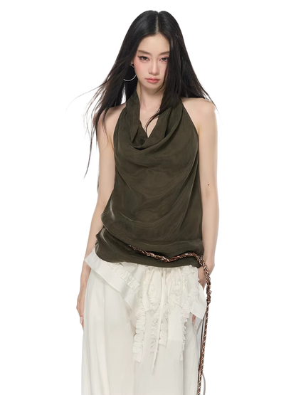 Draped Cowl Neck Halter Top