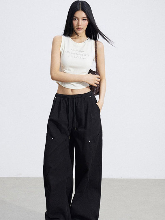 Ruched Utility Wide-Leg Cargo Pants
