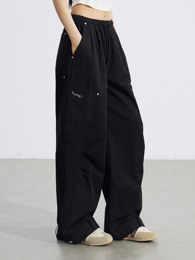Ruched Utility Wide-Leg Cargo Pants