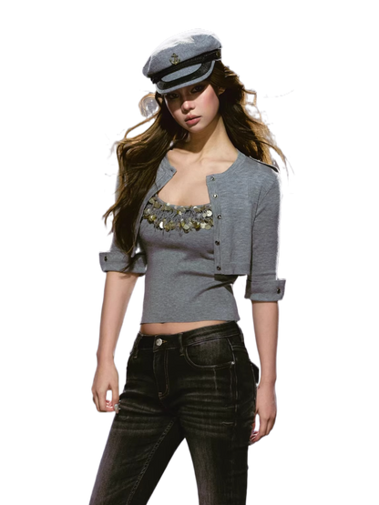 Refined Knit Cardigan &amp; Embellished Camisole Set