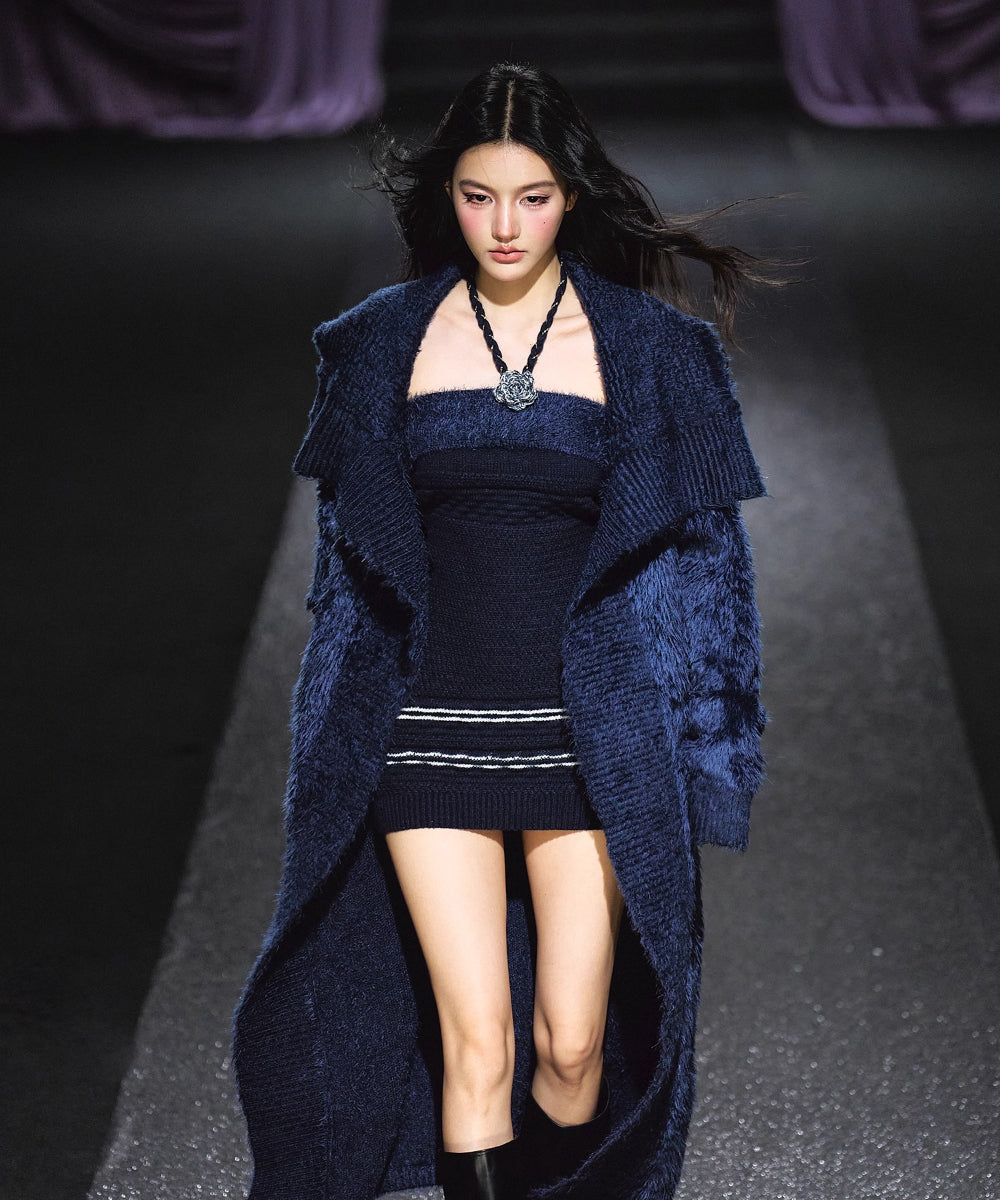 Contrast Knit Cardigan &amp; Hand-Crocheted Dress Set