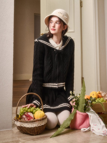 Memo Wool Cloud Knit Cardigan &amp; Pleated Skirt Set