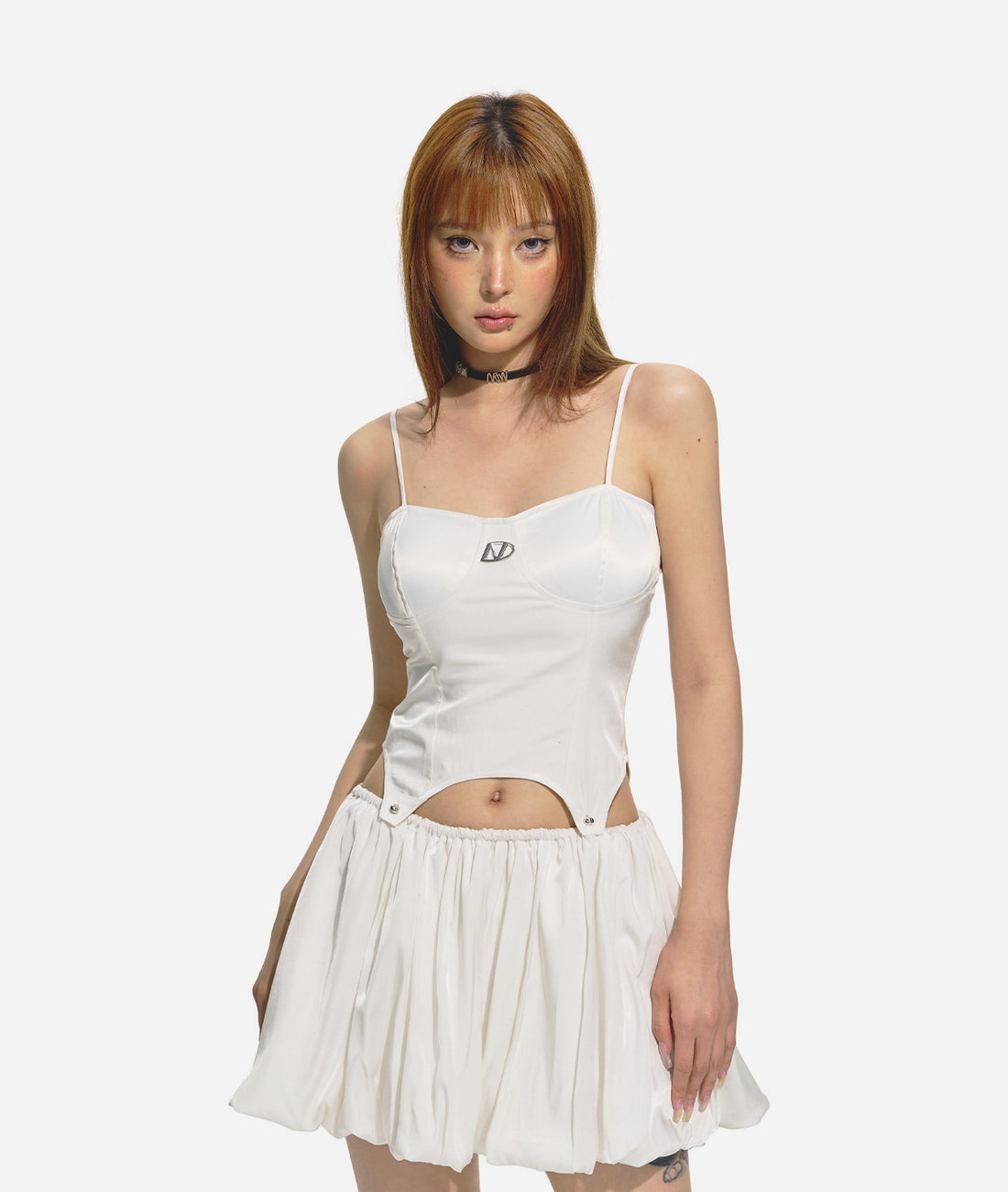 White Detachable Halter Dress - CHINASQUAD