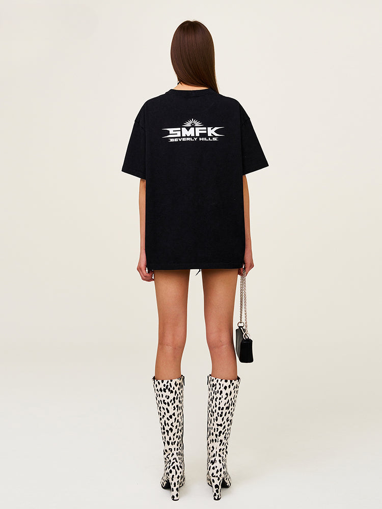Cotton Printed Black &amp; White Short Sleeved T-shirt