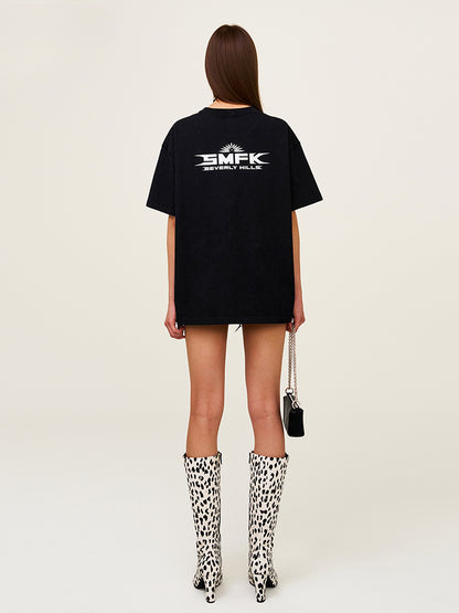 Cotton Printed Black &amp; White Short Sleeved T-shirt