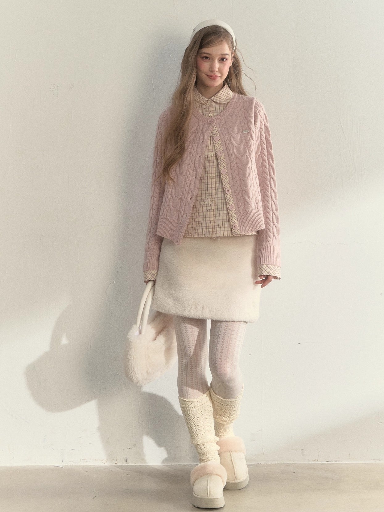 Wool-Blend Layered Doll Collar Knit Cardigan