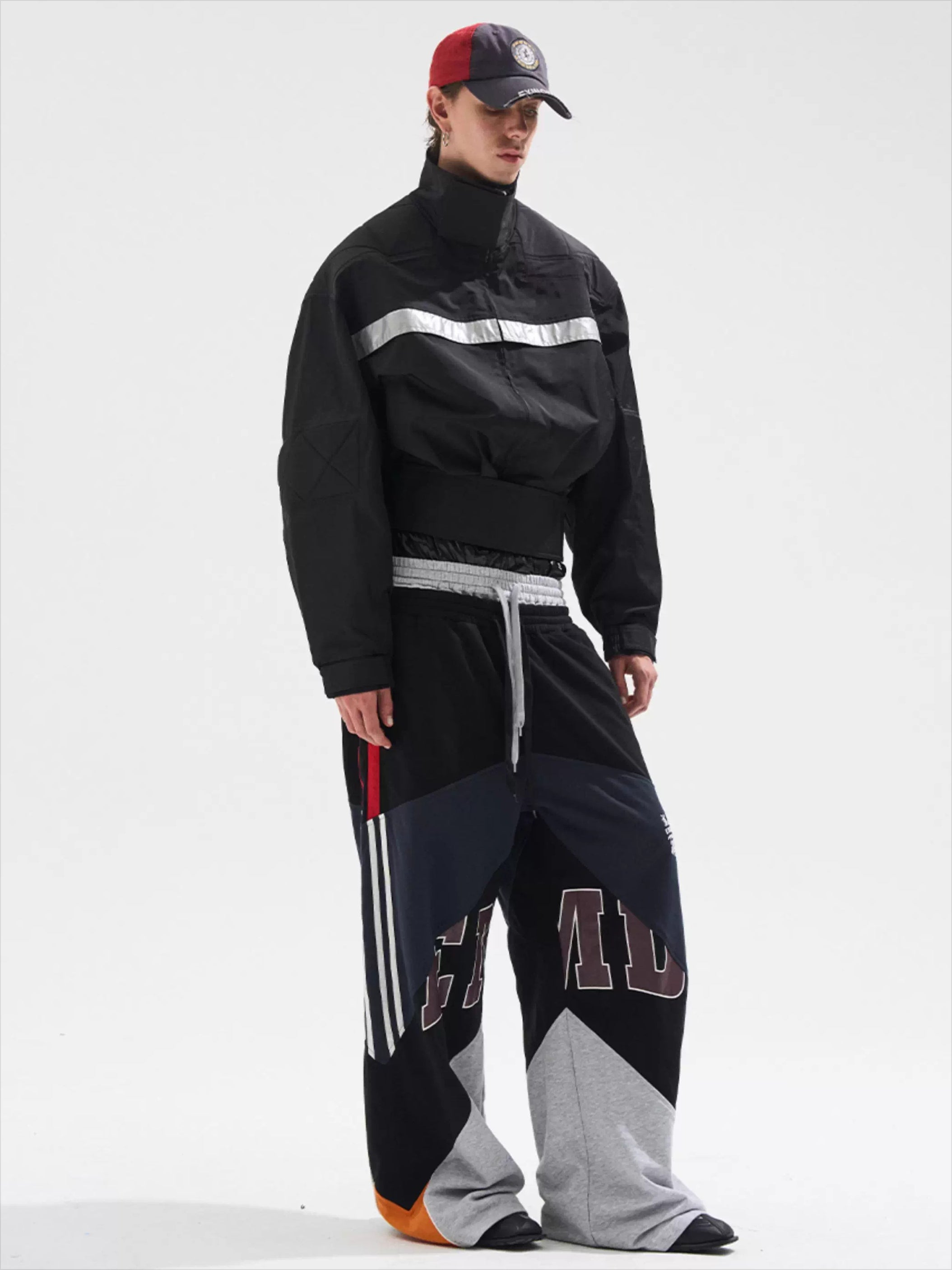 Reflective Trim Stand-Collar Oversized Jacket