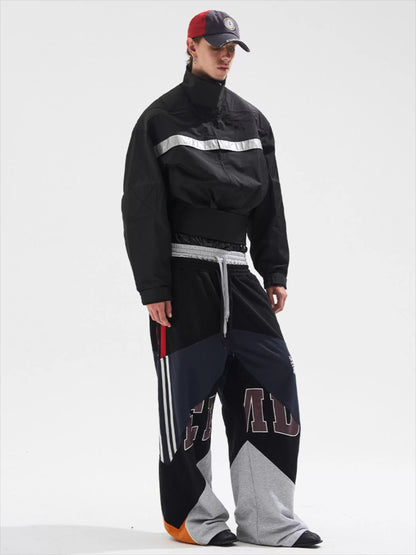 Reflective Trim Stand-Collar Oversized Jacket