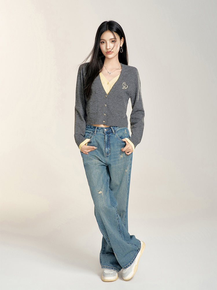 Blue High-waisted Wide-leg Jeans