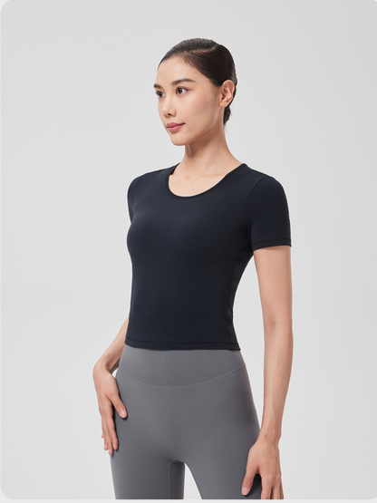 Quick-dry Yoga Short Sleeve T-shirt with Built-in Bra Pad