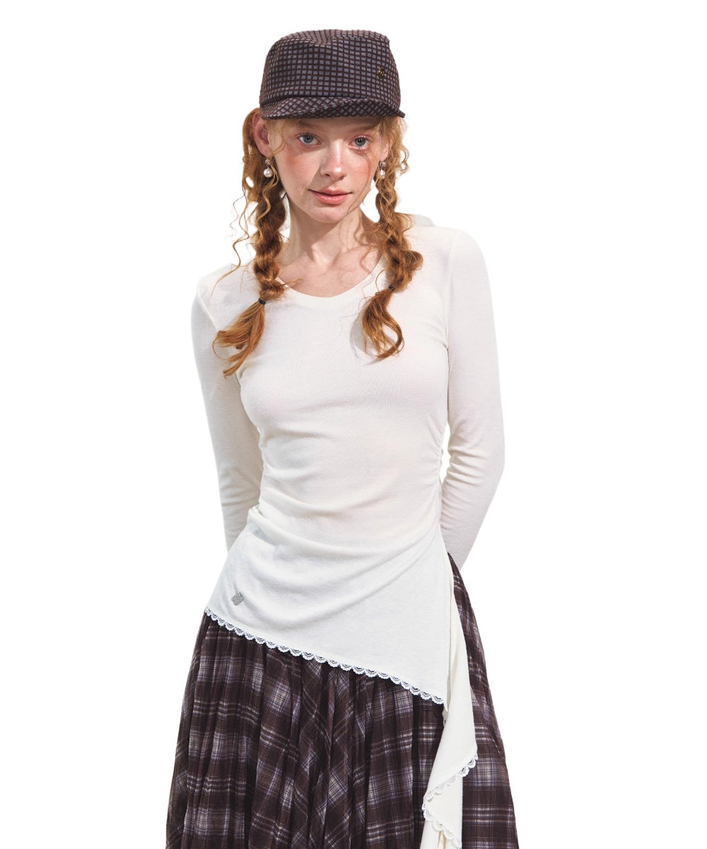 Asymmetric Ruched Sweetheart Neck T-Shirt