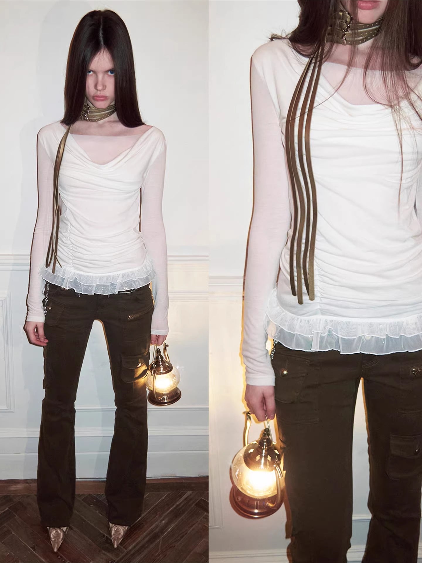 Mesh Double-Layer Ruched Base Layer