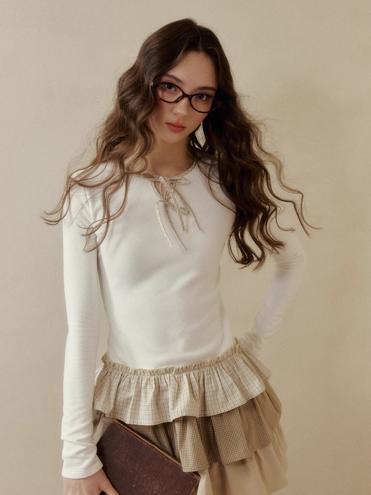 Layered Knit Plaid Tiered Puff Dress