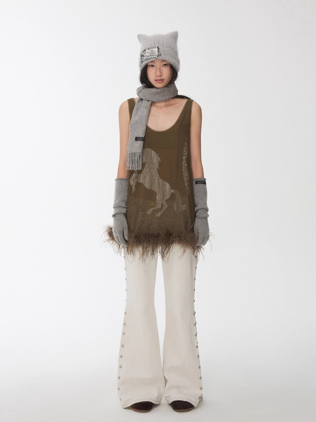 Trim Sheer Mesh Rhinestone Tank Top