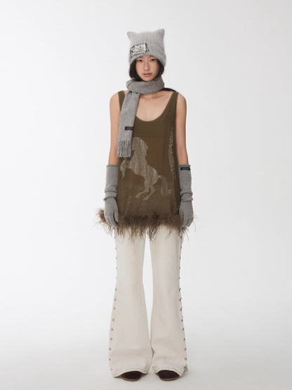 Trim Sheer Mesh Rhinestone Tank Top