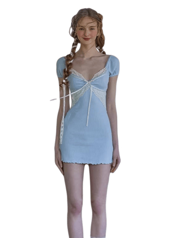 Dream French Pastoral Soft Knit Blue Dress
