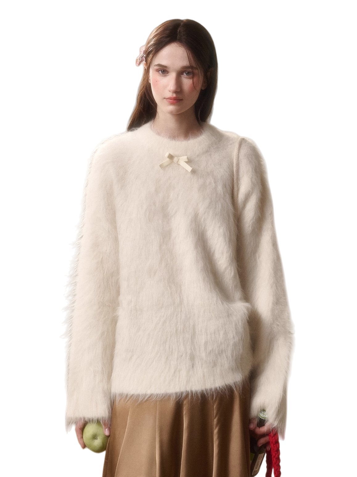 Little Lamb Alpaca-Cashmere Long Plush Crewneck