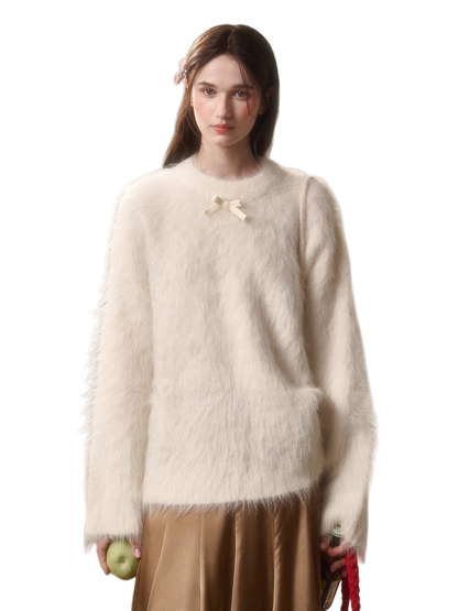 Little Lamb Alpaca-Cashmere Long Plush Crewneck