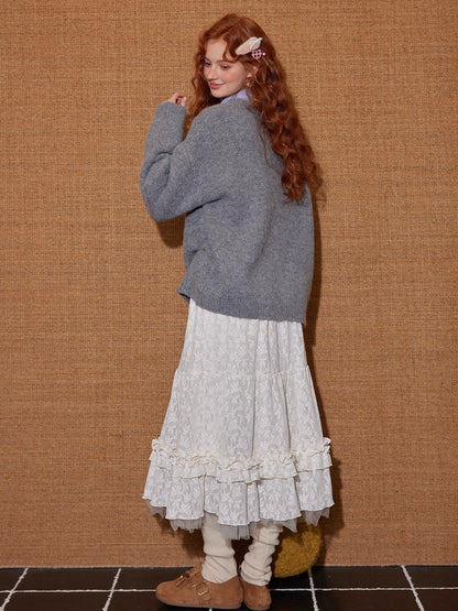 Tiered Jacquard Ruffled Midi Skirt