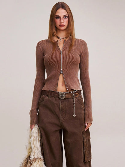 Wild Retro Zipper Knit Cardigan