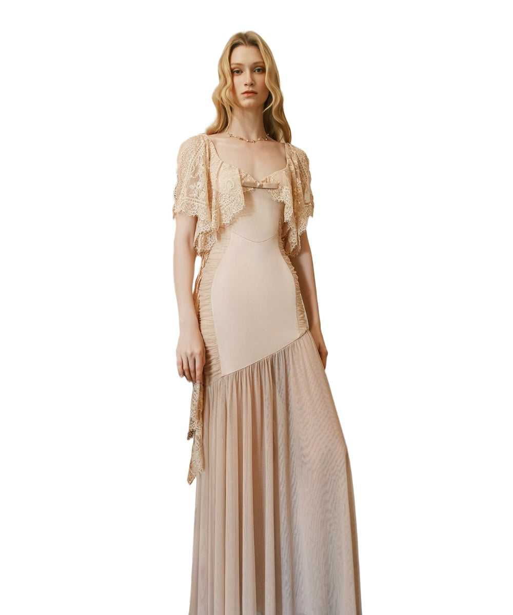 Fille Lace Panel Mesh Mermaid Dress