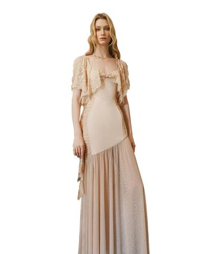 Fille Lace Panel Mesh Mermaid Dress