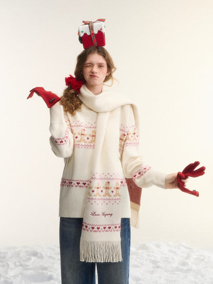 Wool-Blend Christmas Sweater &amp; Scarf Set