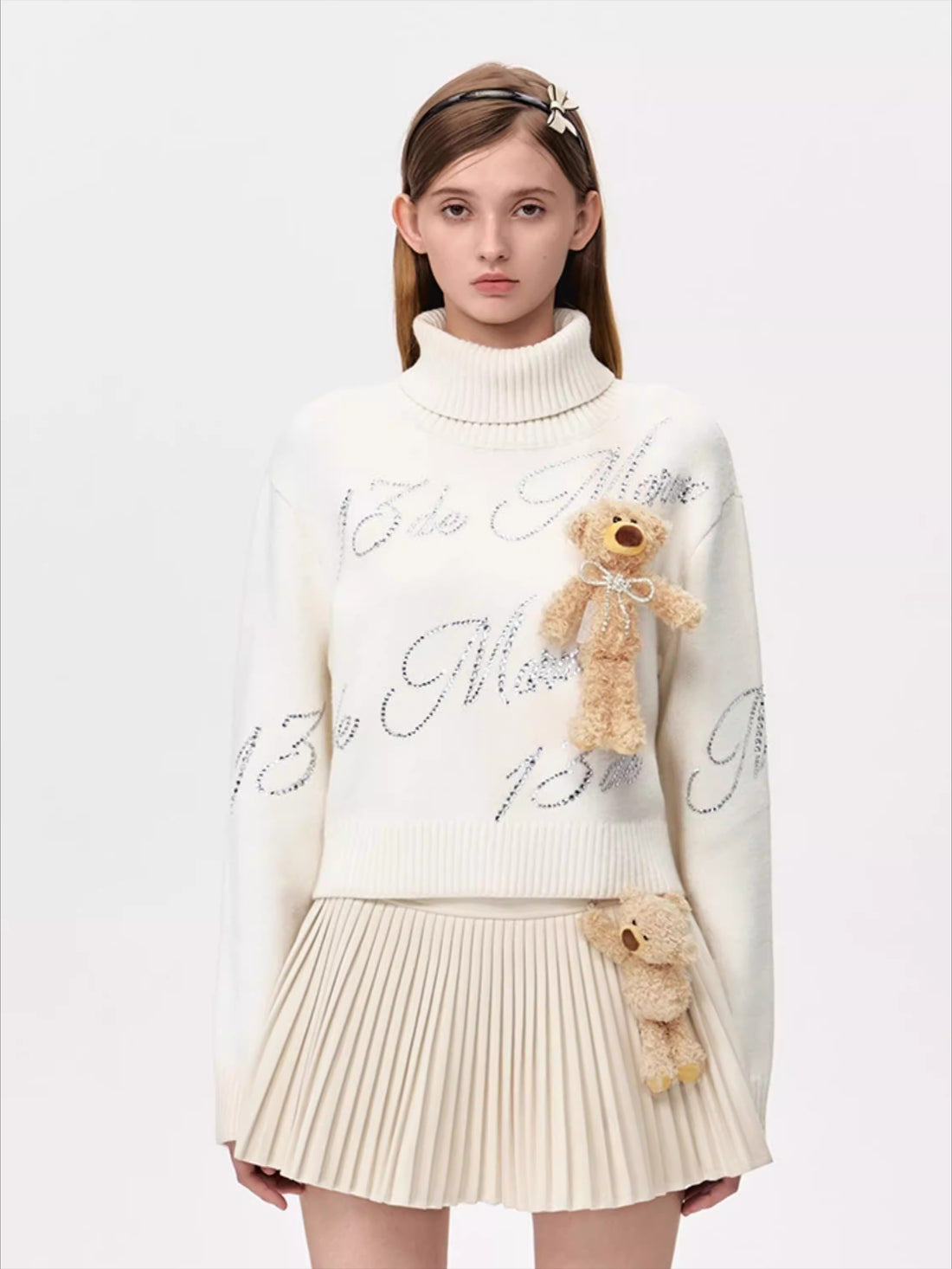 Crystal-Embellished Mock-Neck Knit Sweater