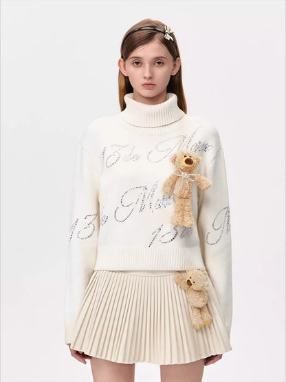 Crystal-Embellished Mock-Neck Knit Sweater