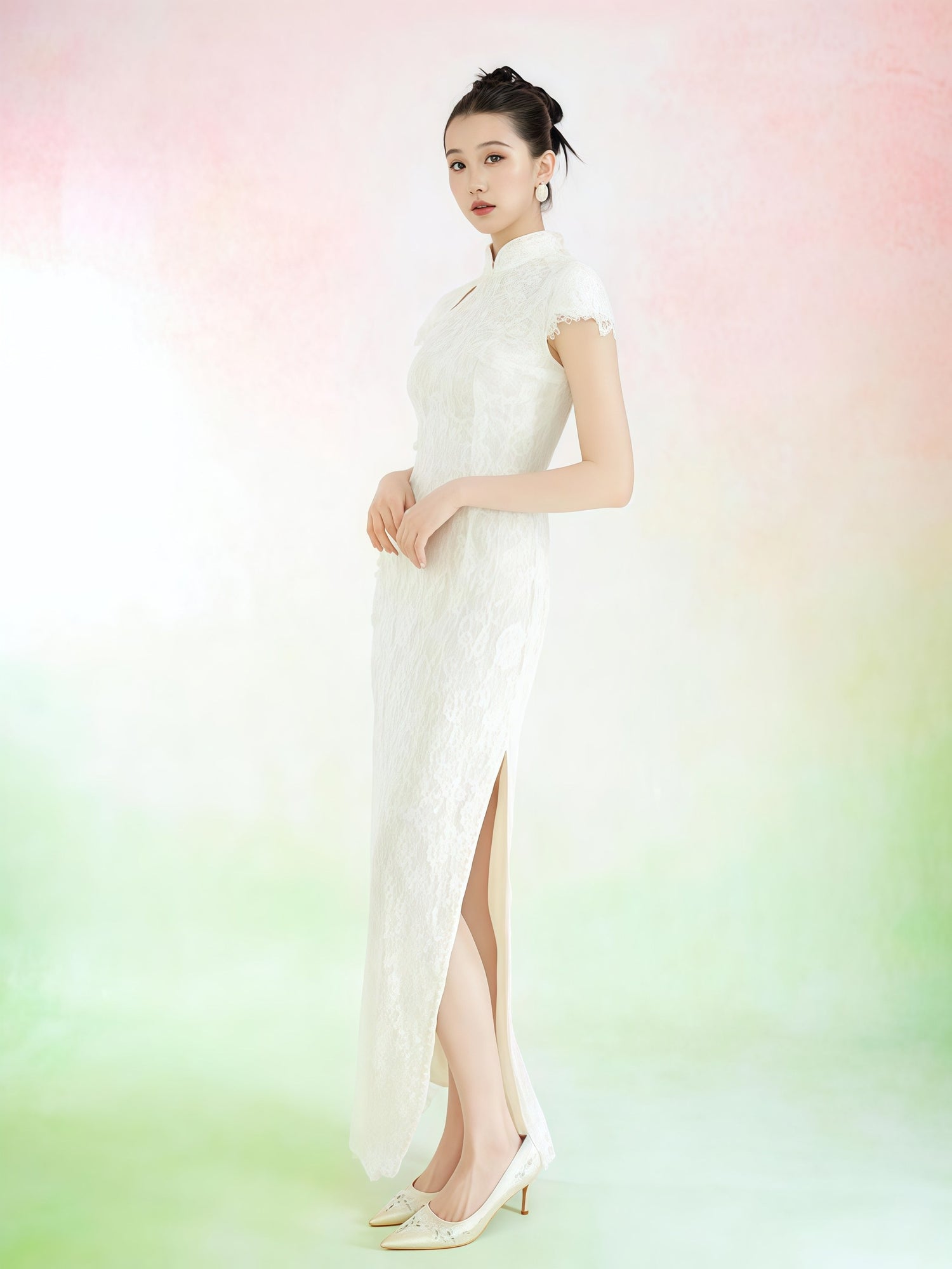 Ivory Lace Keyhole Cheongsam Dress