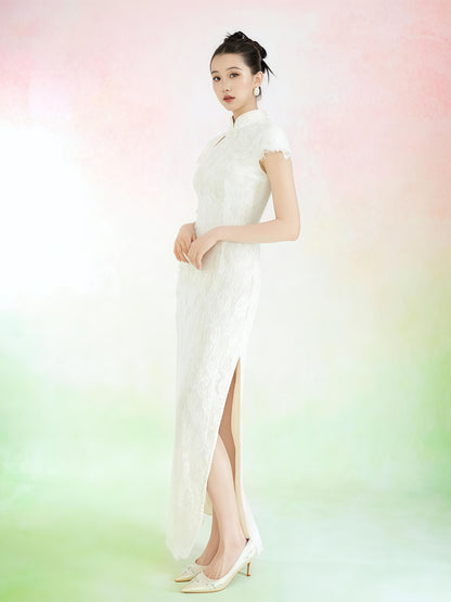 Ivory Lace Keyhole Cheongsam Dress